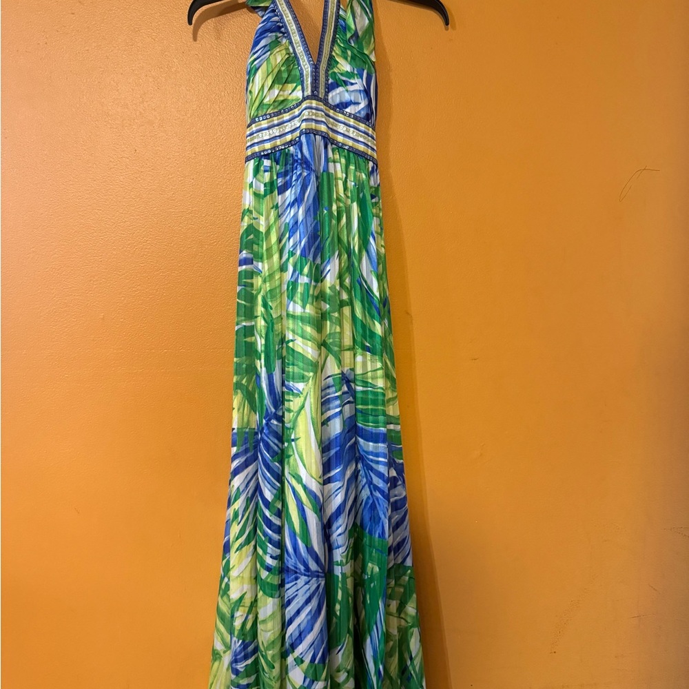 BCBGMaxAzria Vibrant Green and Blue Maxi Dress